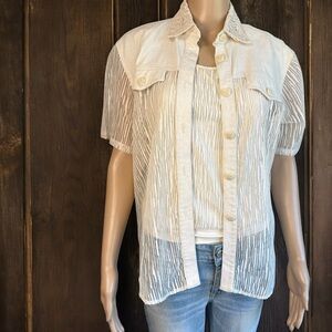 Vintage Nancy Bolen City Girls 2 Piece Lace Ivory Tank Blouse Cottage-core Linen